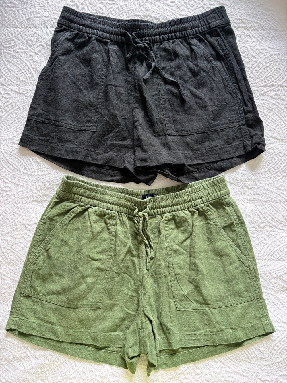 Bundle of 2 J.Crew Women's Linen Drawstring Shorts in Black and Olive